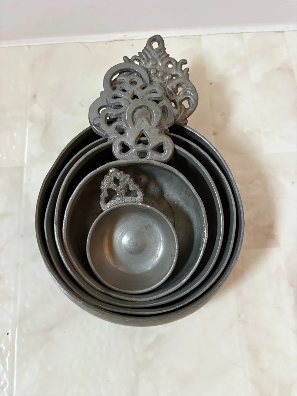 Vintage Pewter Serving Porringers Set
